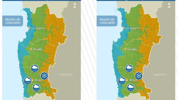 Se esperan precipitaciones de agua y nieve en la región de Coquimbo durante el sábado 11 y domingo 12 de septiembre. Se esperan precipitaciones de agua y nieve en la región de Coquimbo durante el sábado 11 y domingo 12 de septiembre.