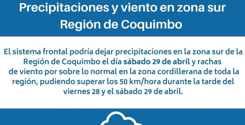 CEAZA pronostica precipitaciones y viento para zona sur de la Región de Coquimbo