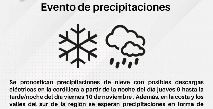 Se pronostican precipitaciones de nieve en la cordillera de la Región de Coquimbo