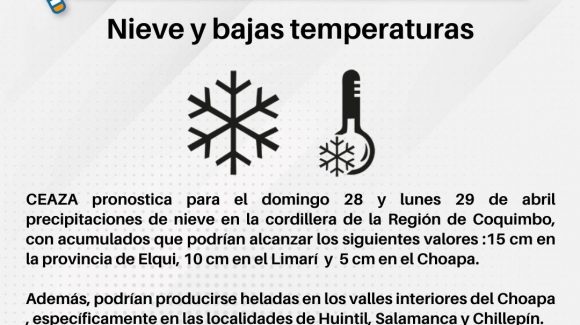CEAZA pronostica precipitaciones de nieve y bajas temperaturas para la Región de Coquimbo
