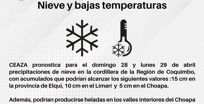 CEAZA pronostica precipitaciones de nieve y bajas temperaturas para la Región de Coquimbo