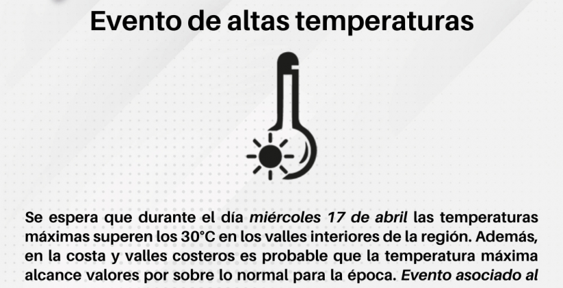 Se anuncia evento de altas temperaturas para el interior de la Región de Coquimbo