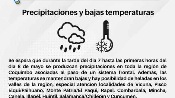 Se anuncian precipitaciones y bajas temperaturas para la Región de Coquimbo