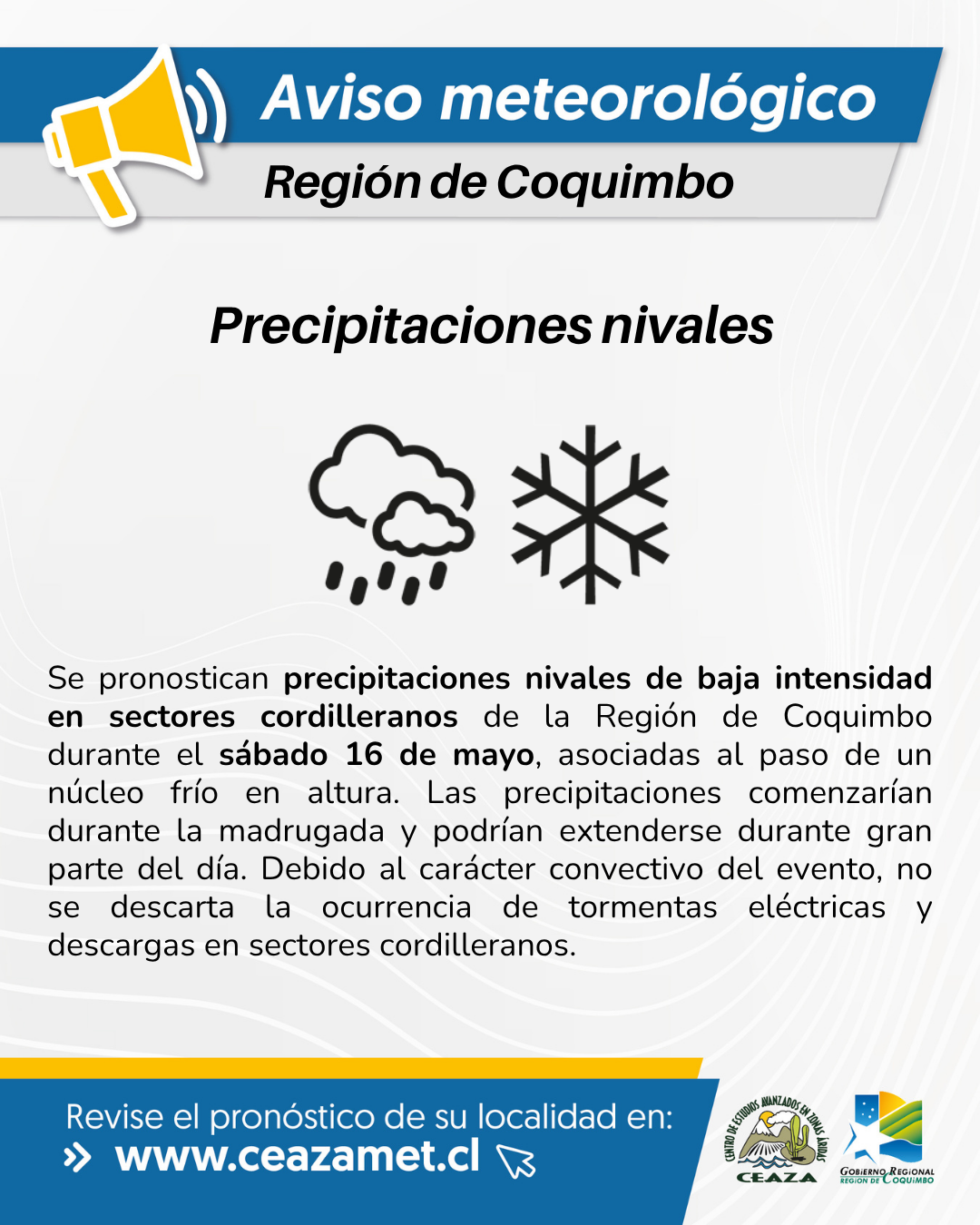 Prevén precipitaciones nivales de baja intensidad en sectores cordilleranos de Coquimbo