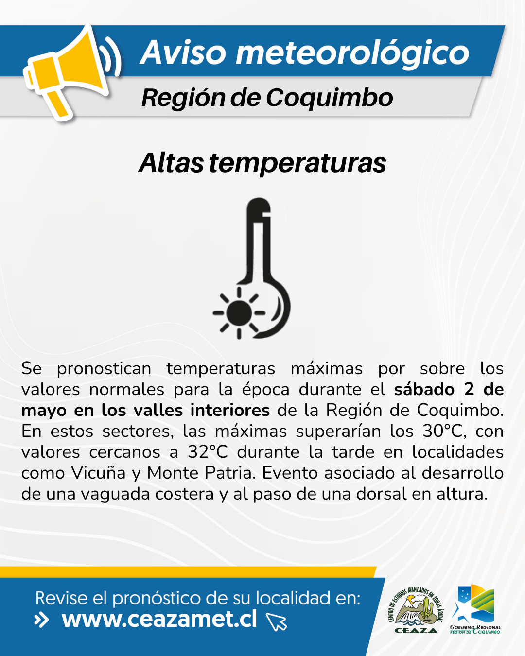 Altas temperaturas afectarán a valles interiores de la Región de Coquimbo este fin de semana