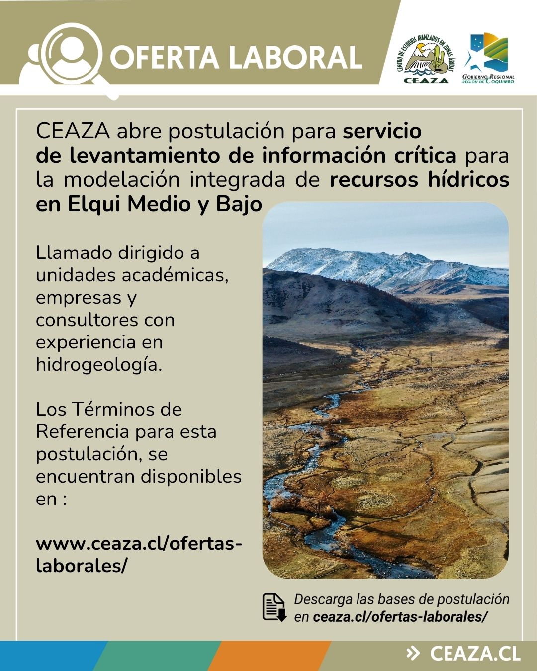 CEAZA abre postulación para servicio de levantamiento de información crítica para la modelación integrada de recursos hídricos en Elqui Medio y Bajo