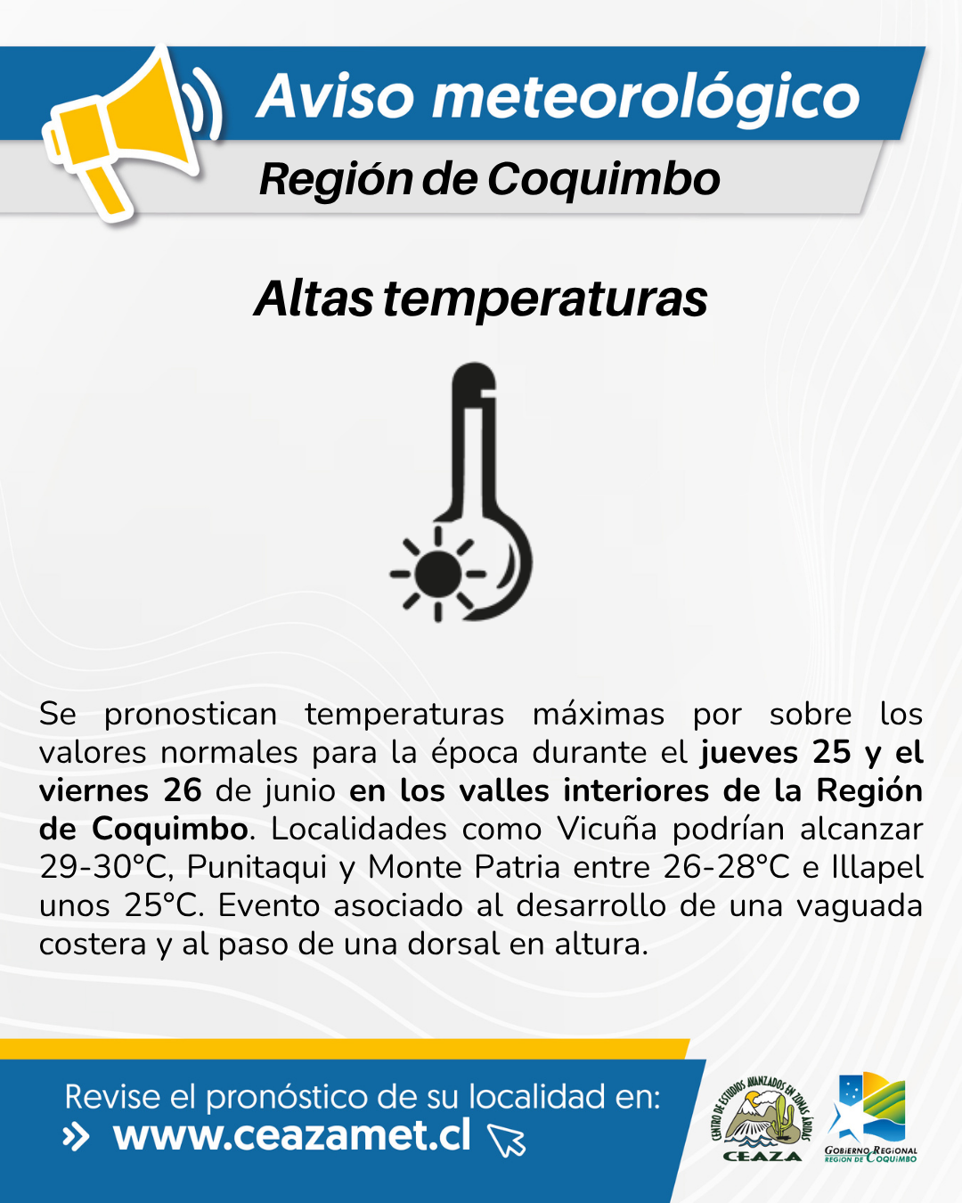 Se pronostican altas temperaturas para zonas del interior de la Región de Coquimbo